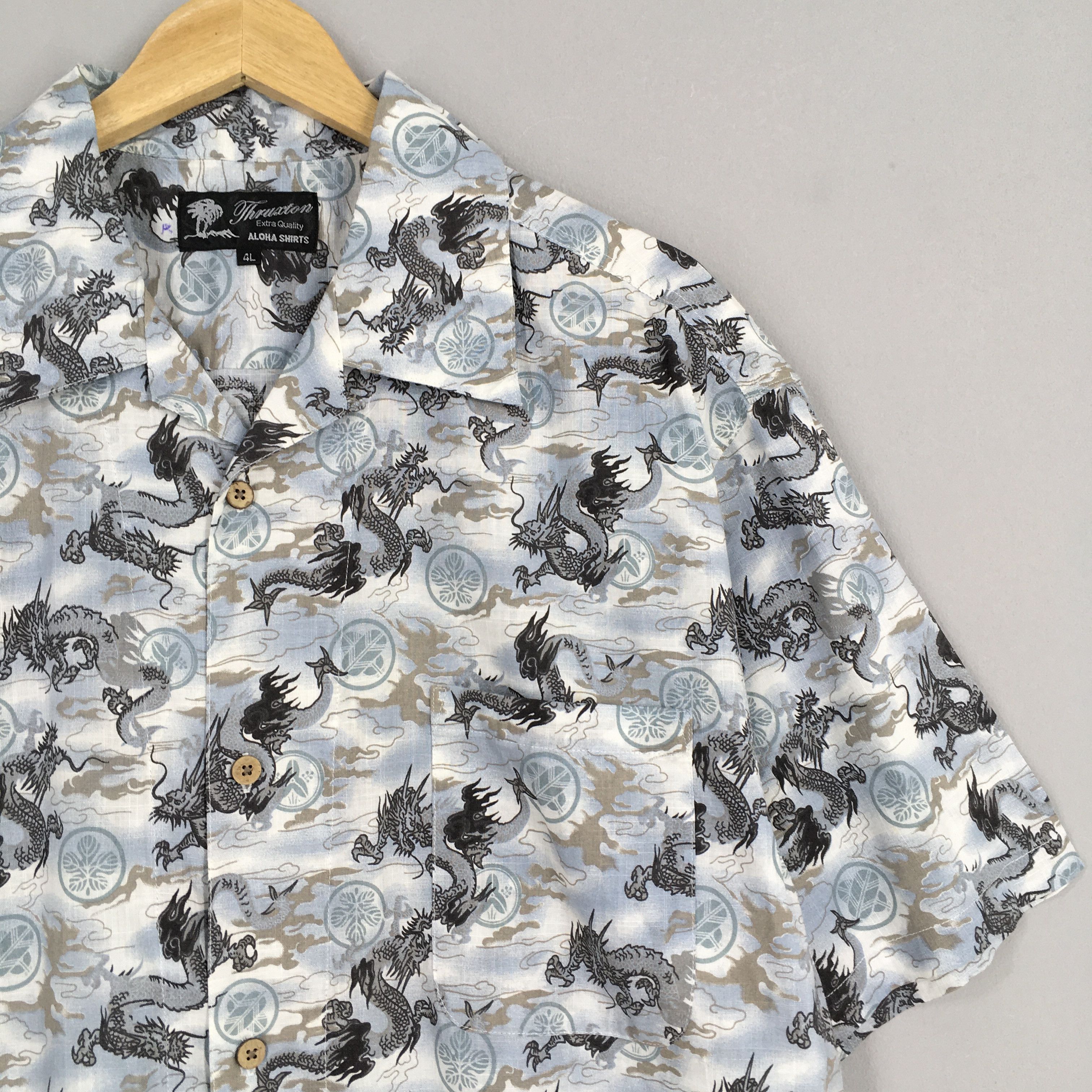 Vintage Vintage Hawaiian Japanese Dragon Raijin Cotton Shirt XLarge Size US XL / EU 56 / 4 - 2 Thumbnail