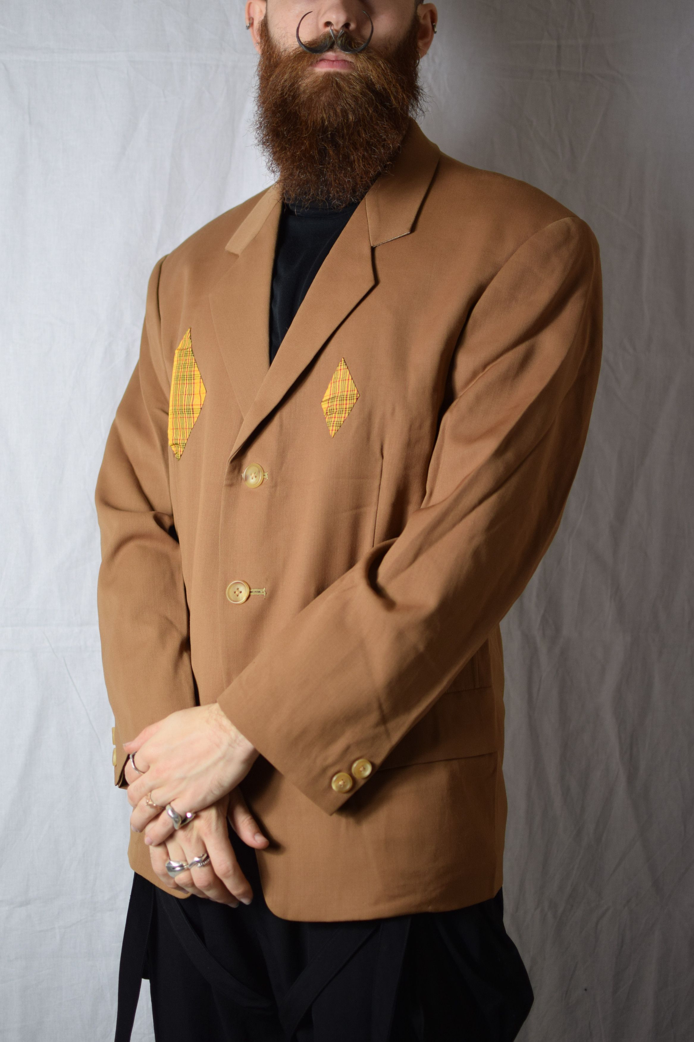 Yohji Yamamoto YYPH Archive SS88 Beige Diamond Blazer Size 52R - 4 Thumbnail