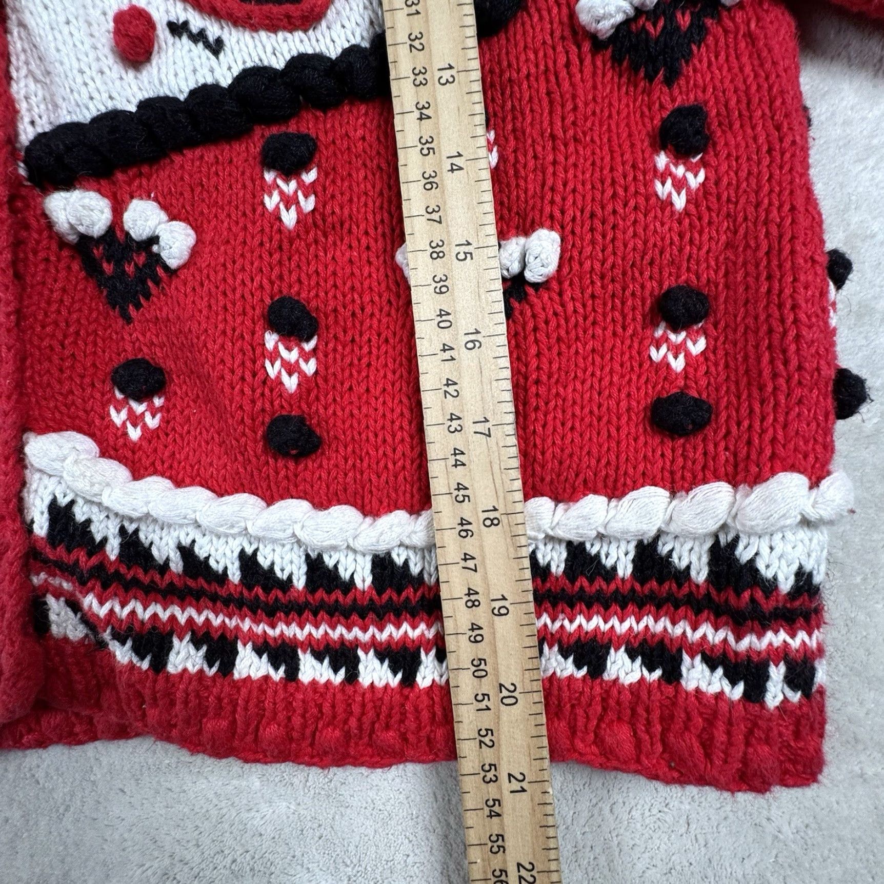 Vintage VINTAGE Birch Bros Cardigan Sweater Women M Black White Red Chunky Knit Fair Isle Open Oversized Button Collarless 90s Mens Womens Girls Boys Size M / US 6-8 / IT 42-44 - 5 Thumbnail