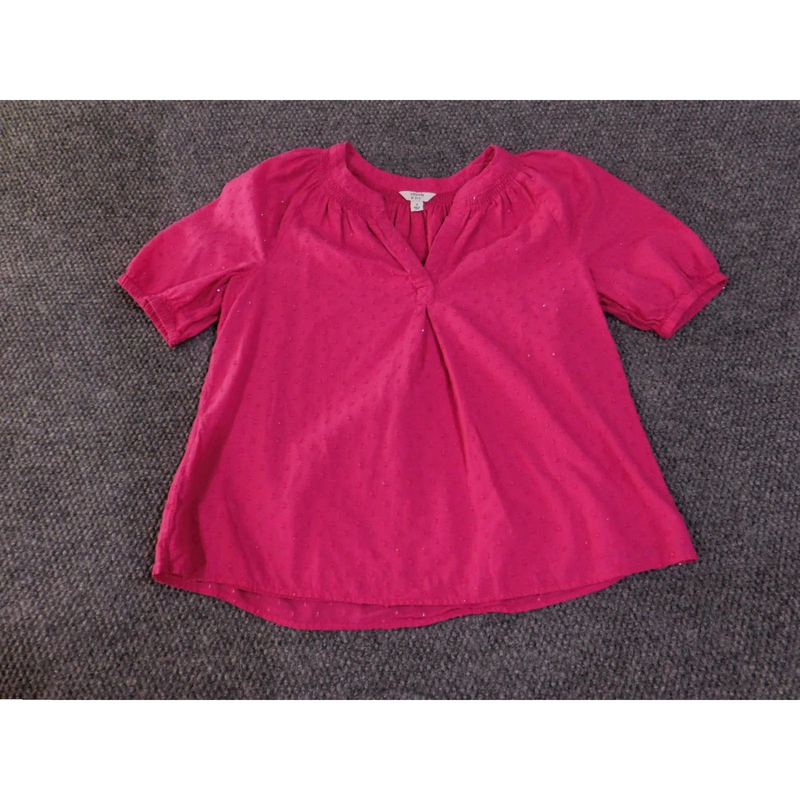 Vintage Crown & Ivy Blouse Womens Small Pink Swiss Dot Lined Short Sleeve Puff Sleeve V-Neck Embroidered Bodice Boho Peasant Size S / US 4 / IT 40 - 2 Thumbnail