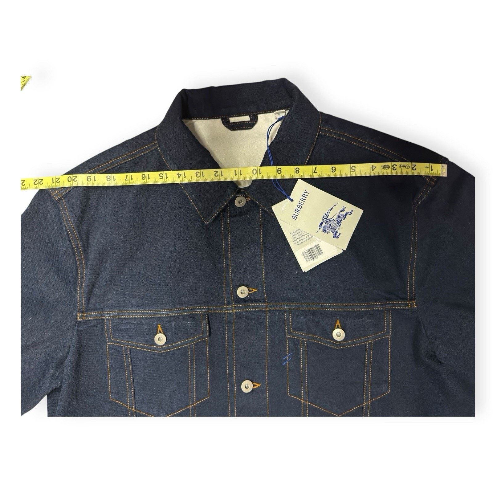 Burberry Mens London Navy Blue Denim Flocked Jacket XL $ 1790 Msrp Size US XL / EU 56 / 4 - 8 Thumbnail