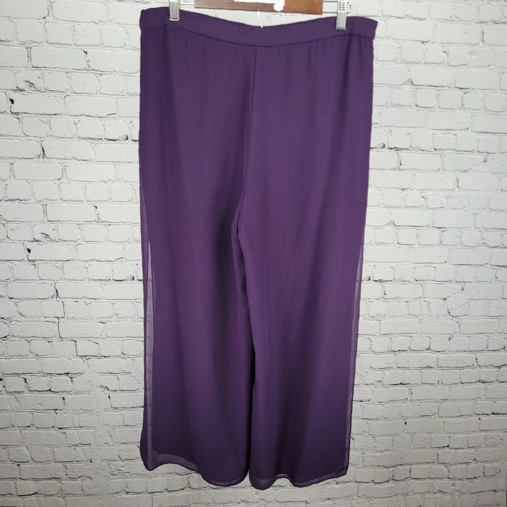 Coldwater Creek Coldwater Creek Pants Petite 12P Purple High Rise Wide Leg Side Slits Size 34" / US 12 / IT 48 - 2 Thumbnail