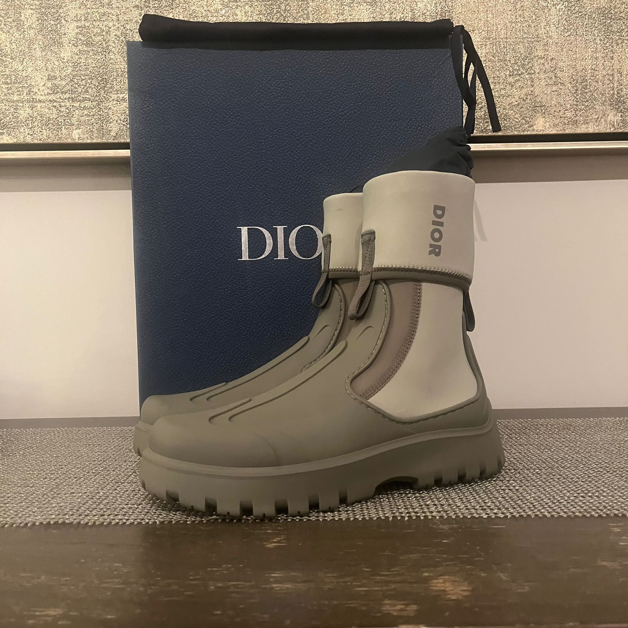 image of Dior Garden Neoprene Boots In Khaki, Men's (Size 9)