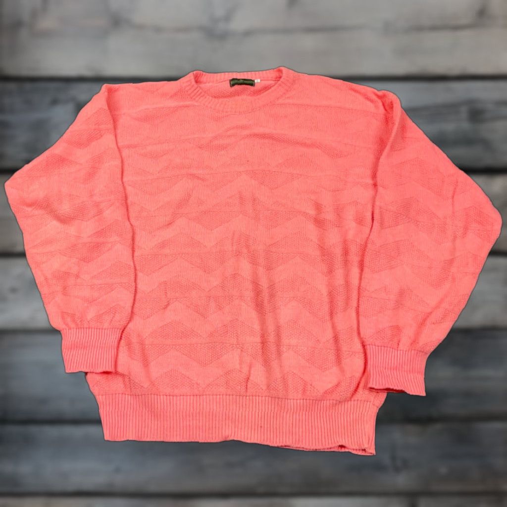 Vintage VTG Boundary Waters Sweater Crew Neck Long Sleeve Cotton Pink 90s Textured Chevron Pattern Mens Large Size US L / EU 52-54 / 3 - 1 Thumbnail