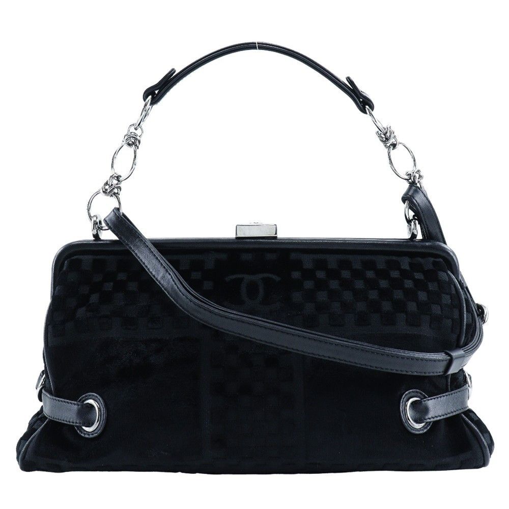 Chanel Chanel Vintage CC Side Belted Bowler Check Embossed Velvet Size ONE SIZE - 1 Thumbnail