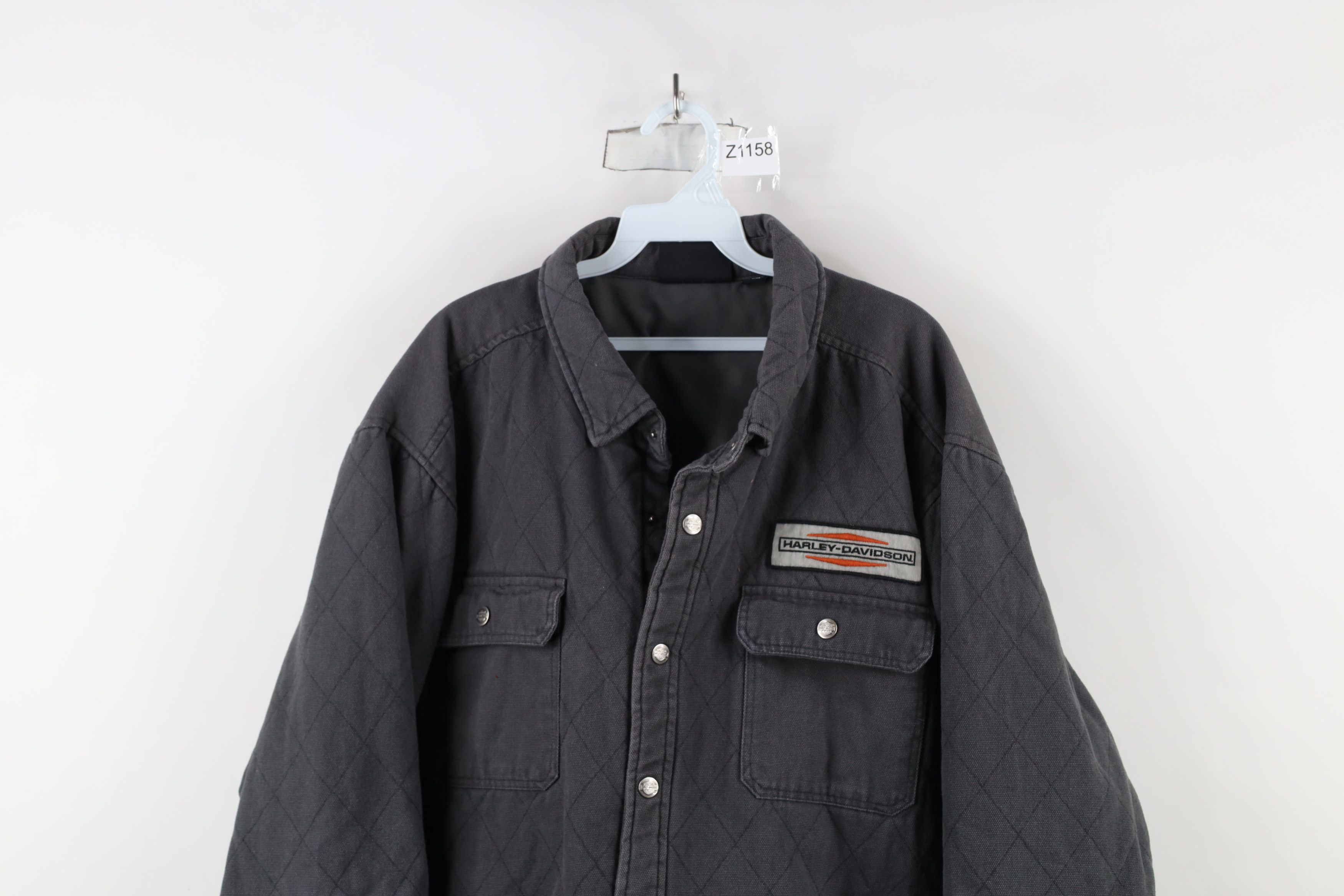 Harley Davidson × Vintage Vintage Harley Davidson Spell Out Canvas Quilted Jacket Gray Size US XXL / EU 58 / 5 - 2 Thumbnail