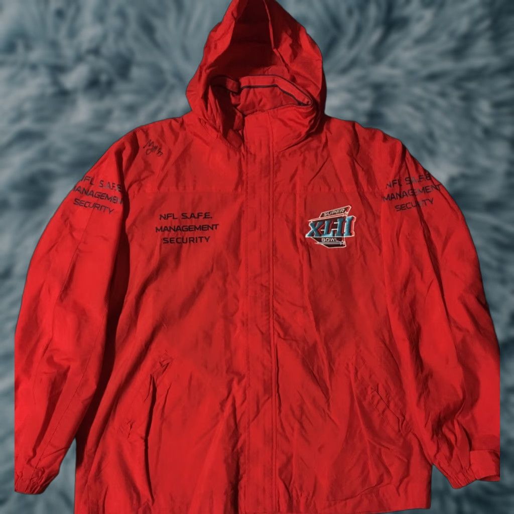 NFL VINTAGE Super Bowl XLII 42 Security Jacket L NFL Football Patriots Giants Sport Red Windbreaker Hooded Mens Team Size US L / EU 52-54 / 3 - 1 Thumbnail