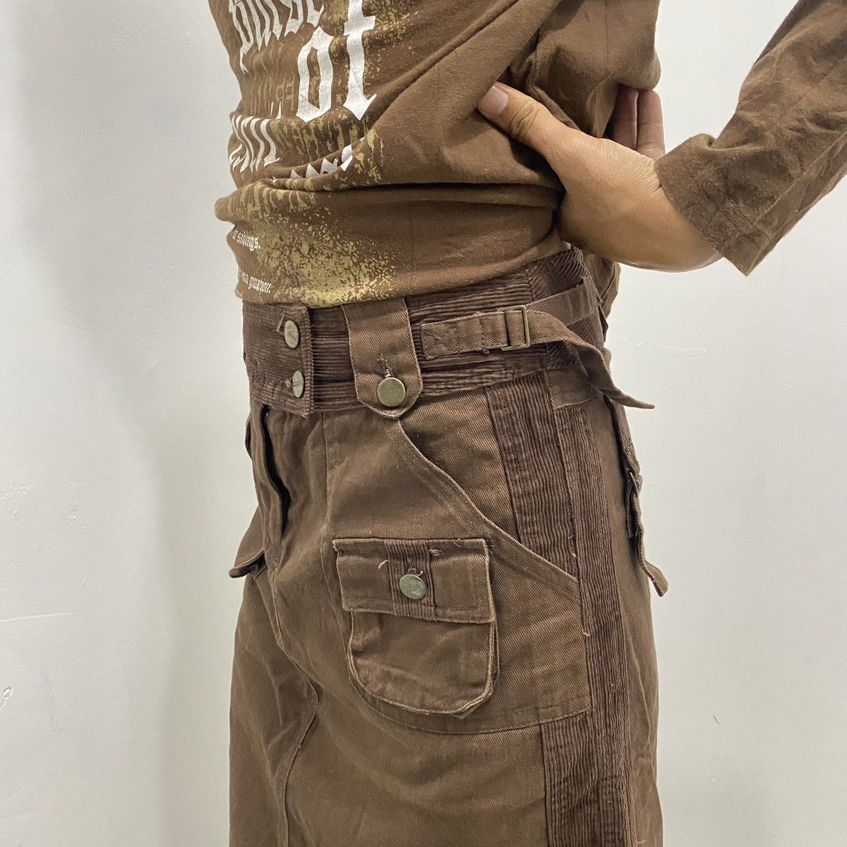 Seditionaries × Vintage Vintage Brown Cargo Midi Skirt Japanese Y2K Grunge Size 38" / US 16 / IT 52 - 4 Thumbnail