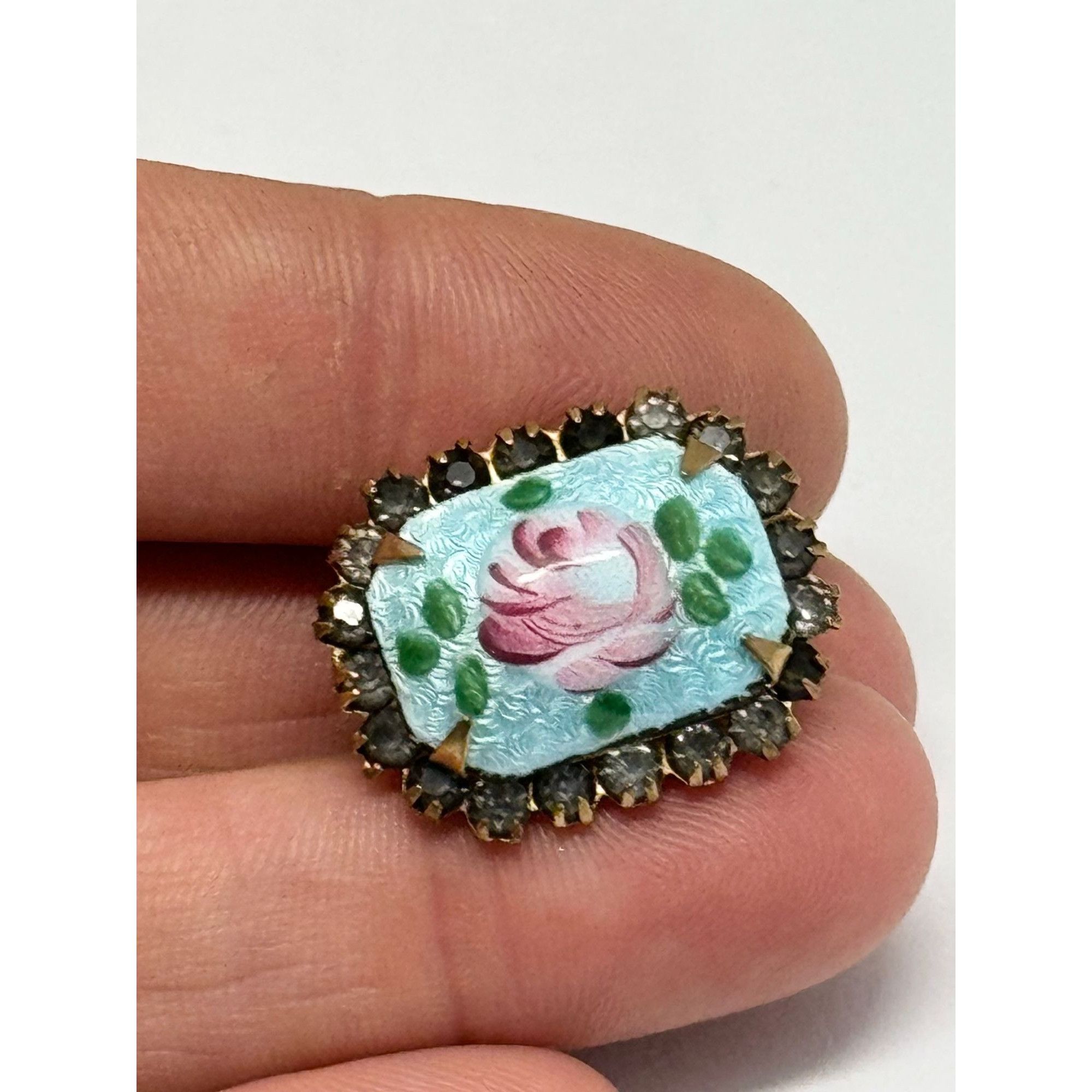 Vintage Vintage blue Guilloche enamel flower rhinestone pin Size ONE SIZE - 5 Thumbnail