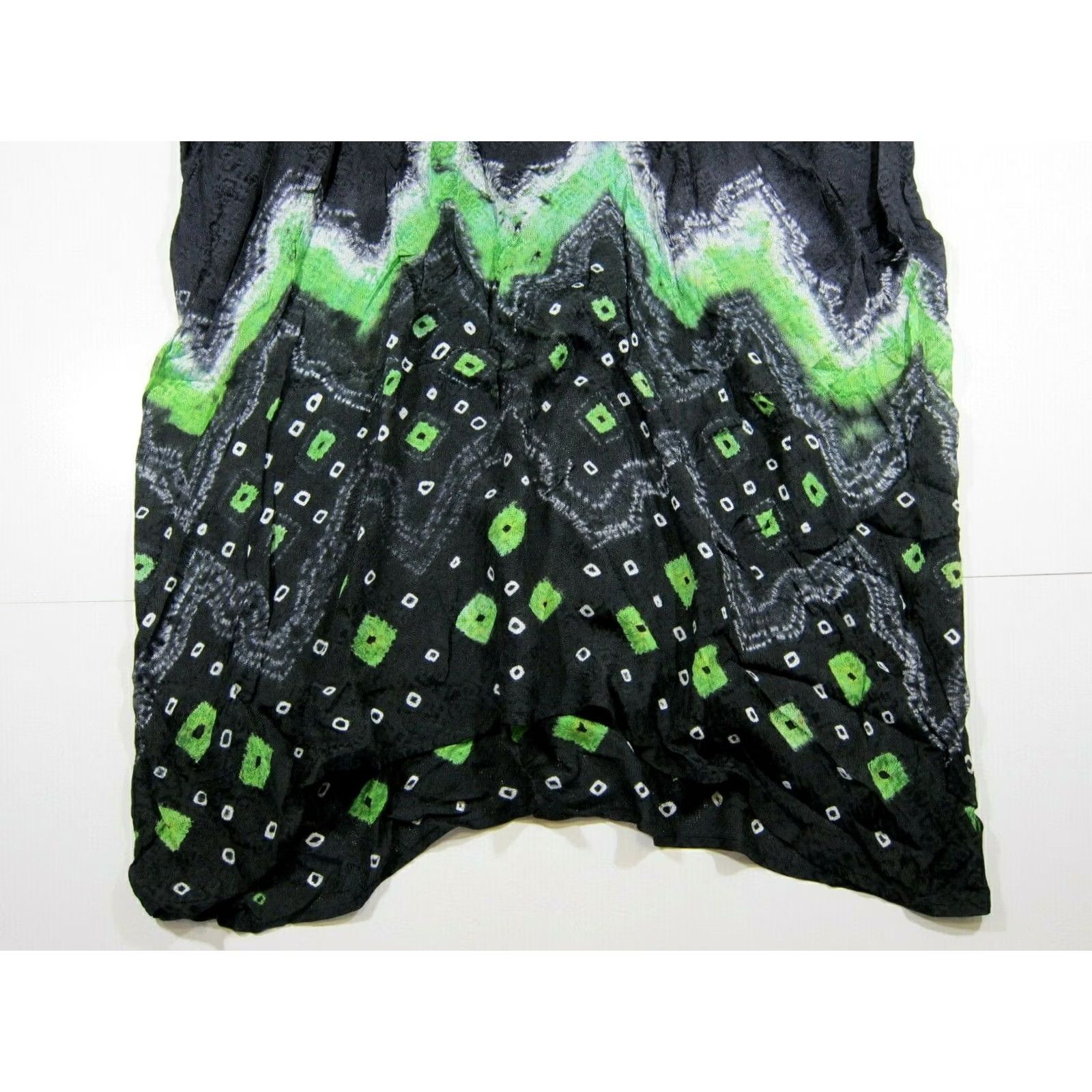 Vintage Manis Rayon Kaftan Kurta Tunic Maxi Dress OS Black Green White Tie Dye Long Size L / US 10 / IT 46 - 5 Thumbnail
