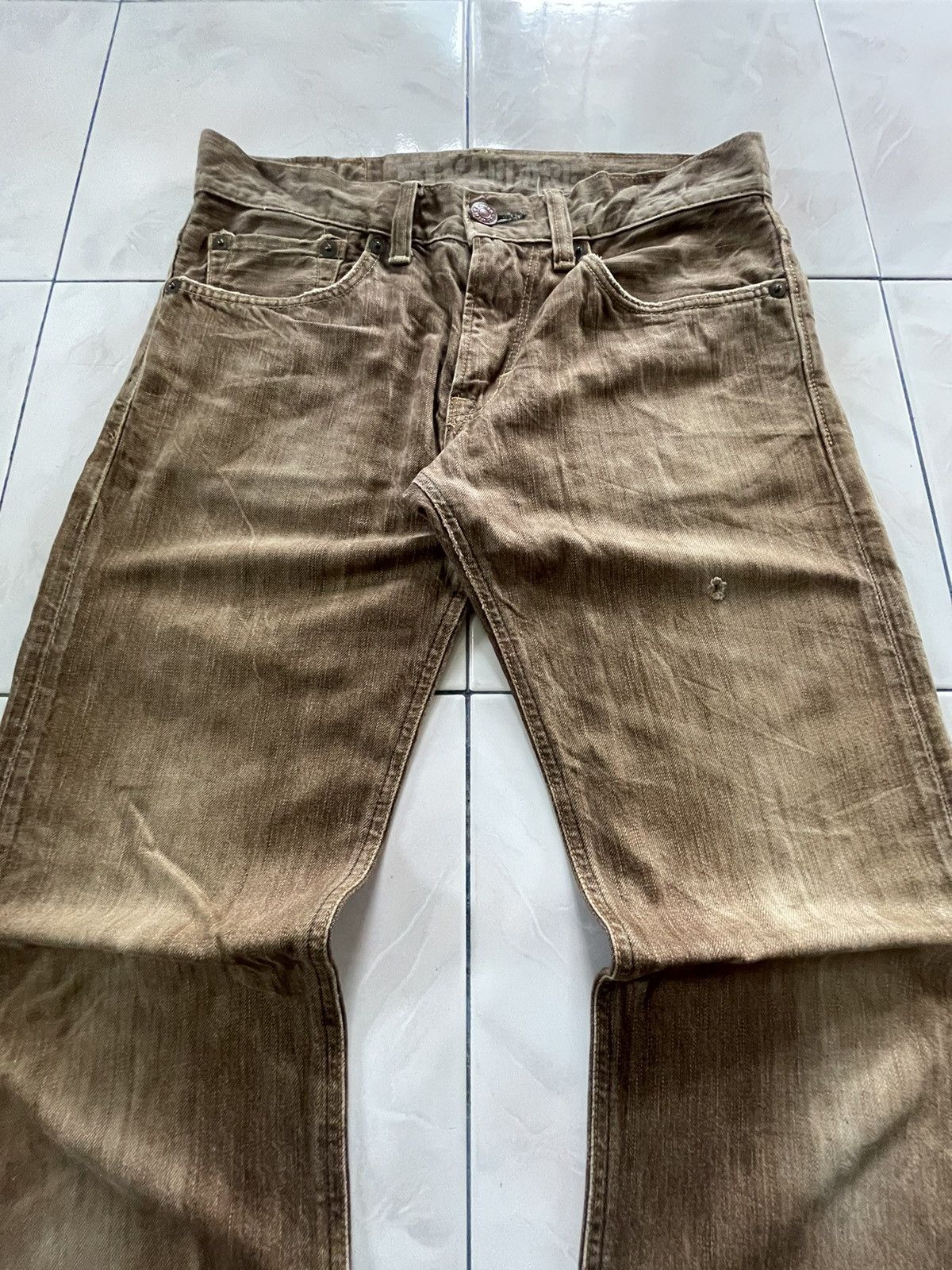 Edwin × Le Grande Bleu (L.G.B.) × Vintage Vintage Edwin 503 Flare Brown Faded Whiskers Man Jeans Size US 31 - 8 Thumbnail