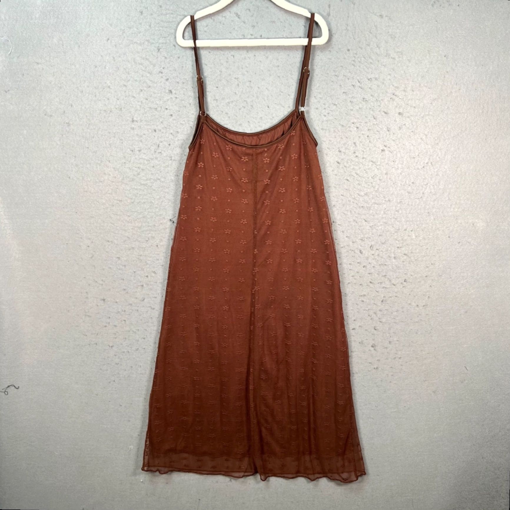 UNIF UNIF Slip Dress Women's Small Brown Sheer Floral Adjustable Straps Sleeveless Knee Length Size S / US 4 / IT 40 - 2 Thumbnail