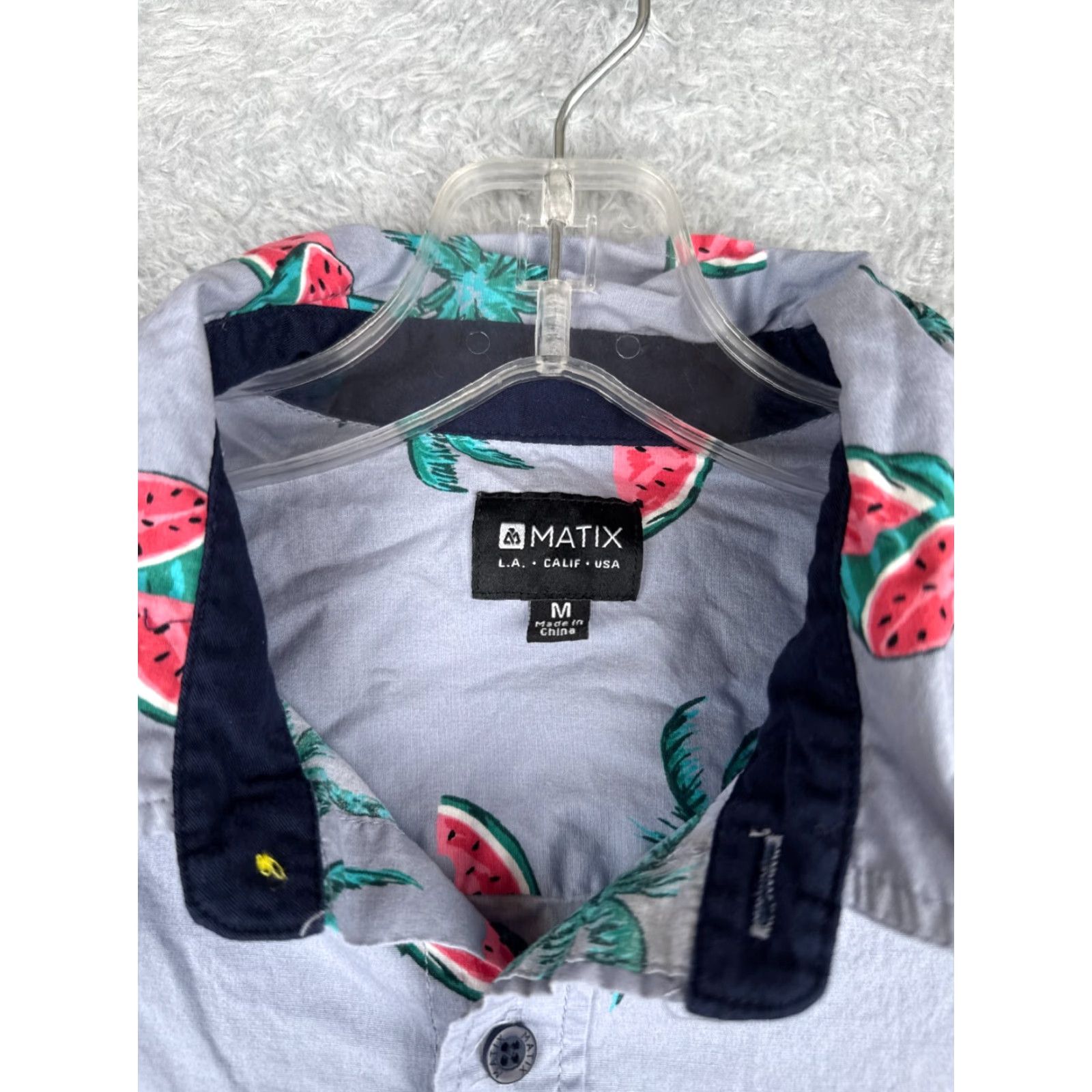 Vintage Matix Shirt Men Medium Blue Watermelon Palm Tree Cotton Blend Hawaiian Button Up Size US M / EU 48-50 / 2 - 7 Thumbnail