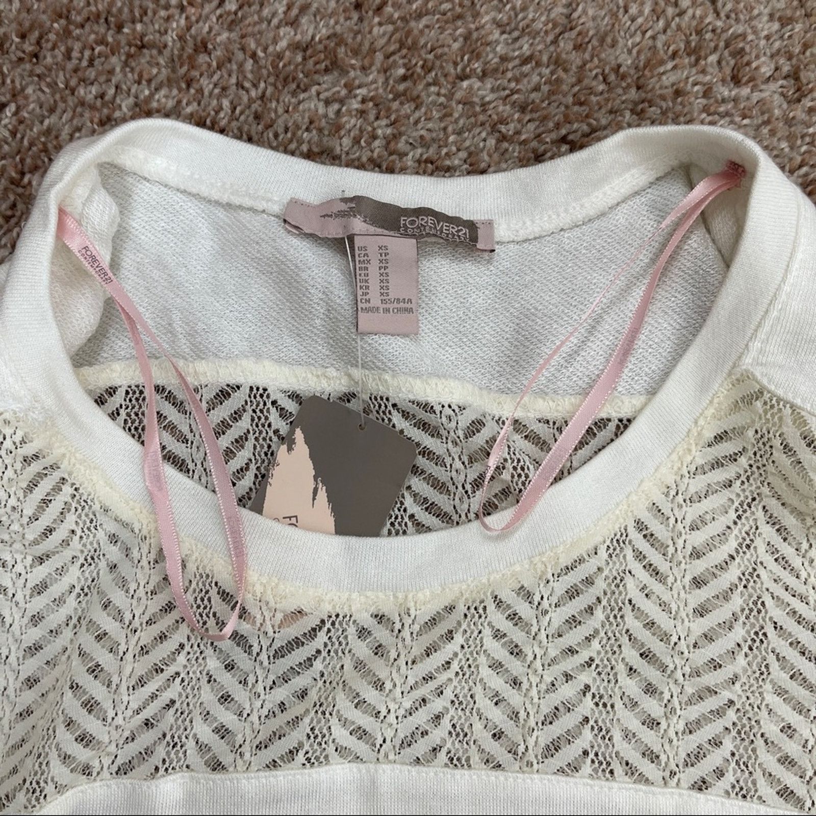 Forever 21 Cream Lace Panel Shirt Flowy Slouchy Boho 3/4 Sleeves NWT XS Size XS / US 0-2 / IT 36-38 - 16 Thumbnail