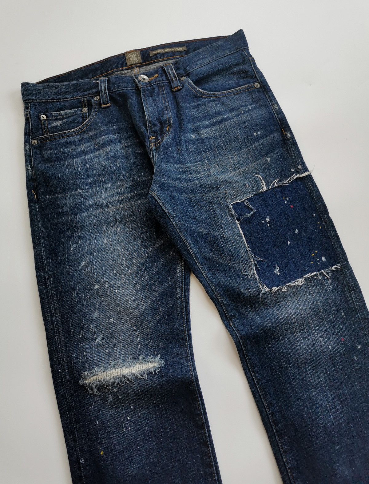 Vintage Back Number Patchwork Reworked Ankle Jeans Vintage Size US 33 - 1 Thumbnail