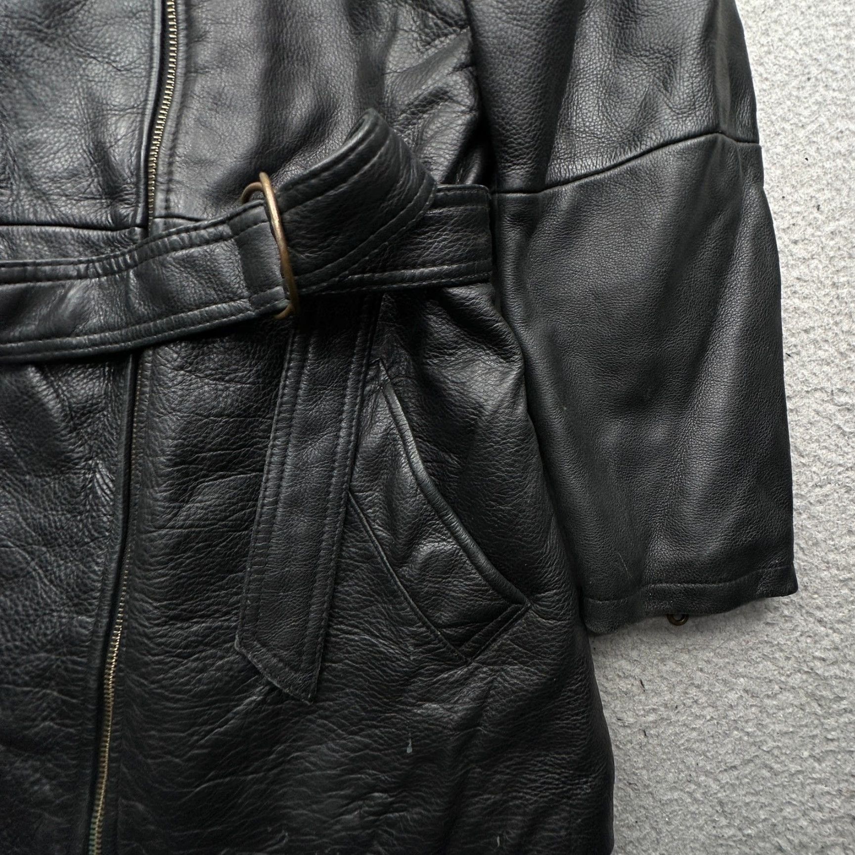 Vintage VINTAGE Tannery West Belted Motorcycle Leather Coat Jacket Womens Medium Quilted Lined Black Womens Jacket Size M / US 6-8 / IT 42-44 - 7 Thumbnail