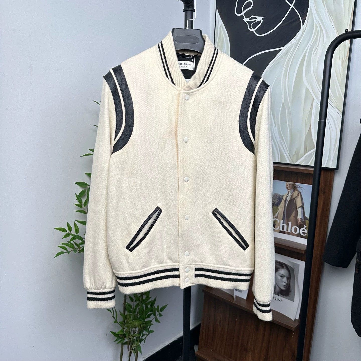 Saint Laurent Paris classic black and white wool baseball jacket Size US XXL / EU 58 / 5 - 1 Thumbnail