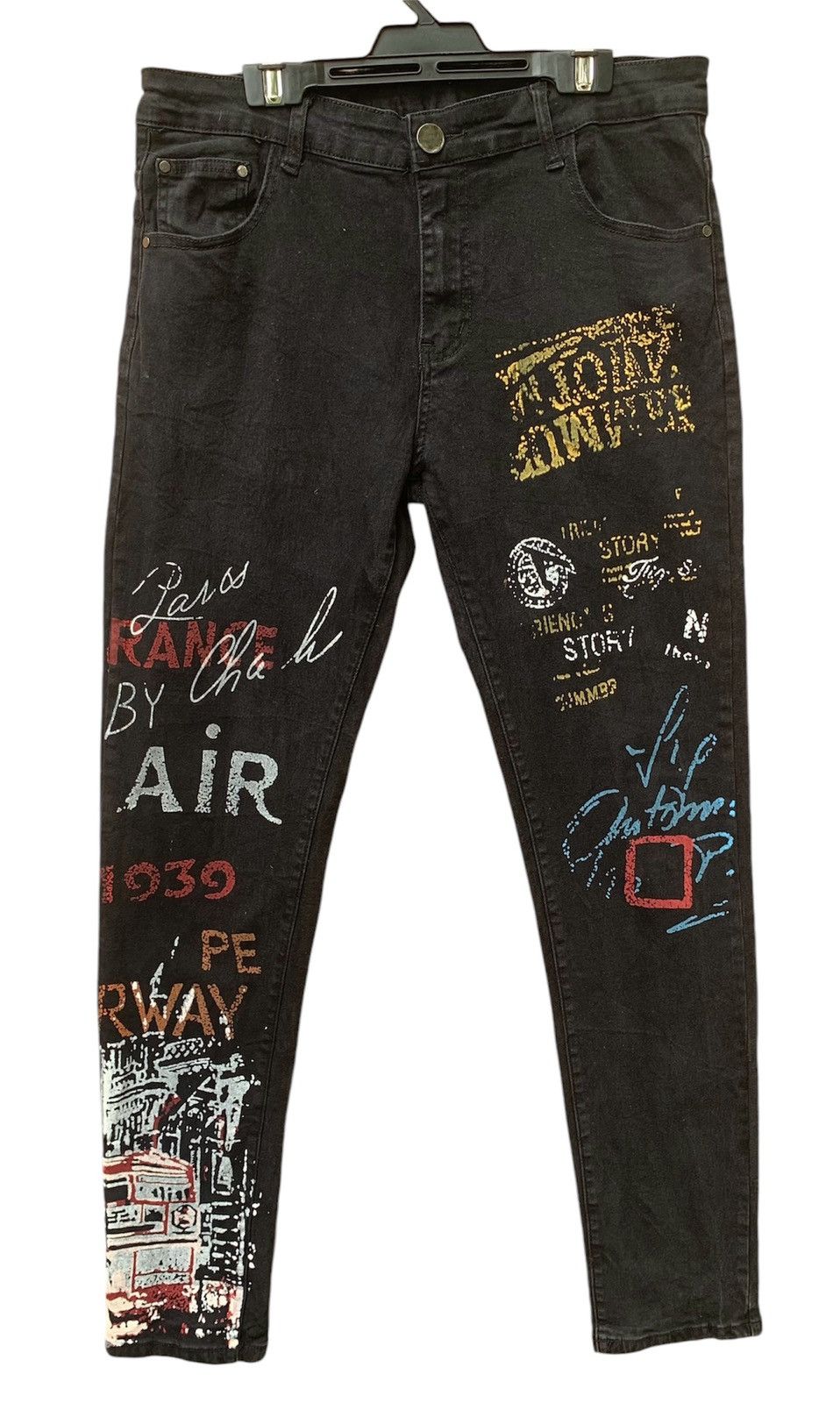 Japanese Brand 🔥 Creative Graffiti Graphic Print Streching Jeans Pants Size US 31 - 1 Thumbnail