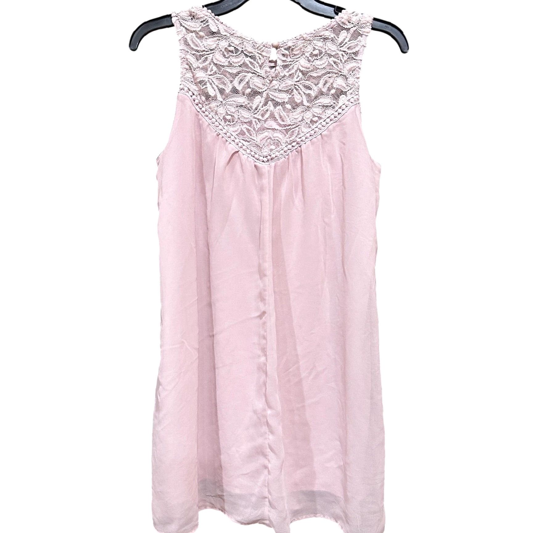 Vintage AUW Dress M Blush Pink Lace Crochet Yoke Sleeveless Chiffon Lined Coquette Dress Size M / US 6-8 / IT 42-44 - 3 Thumbnail