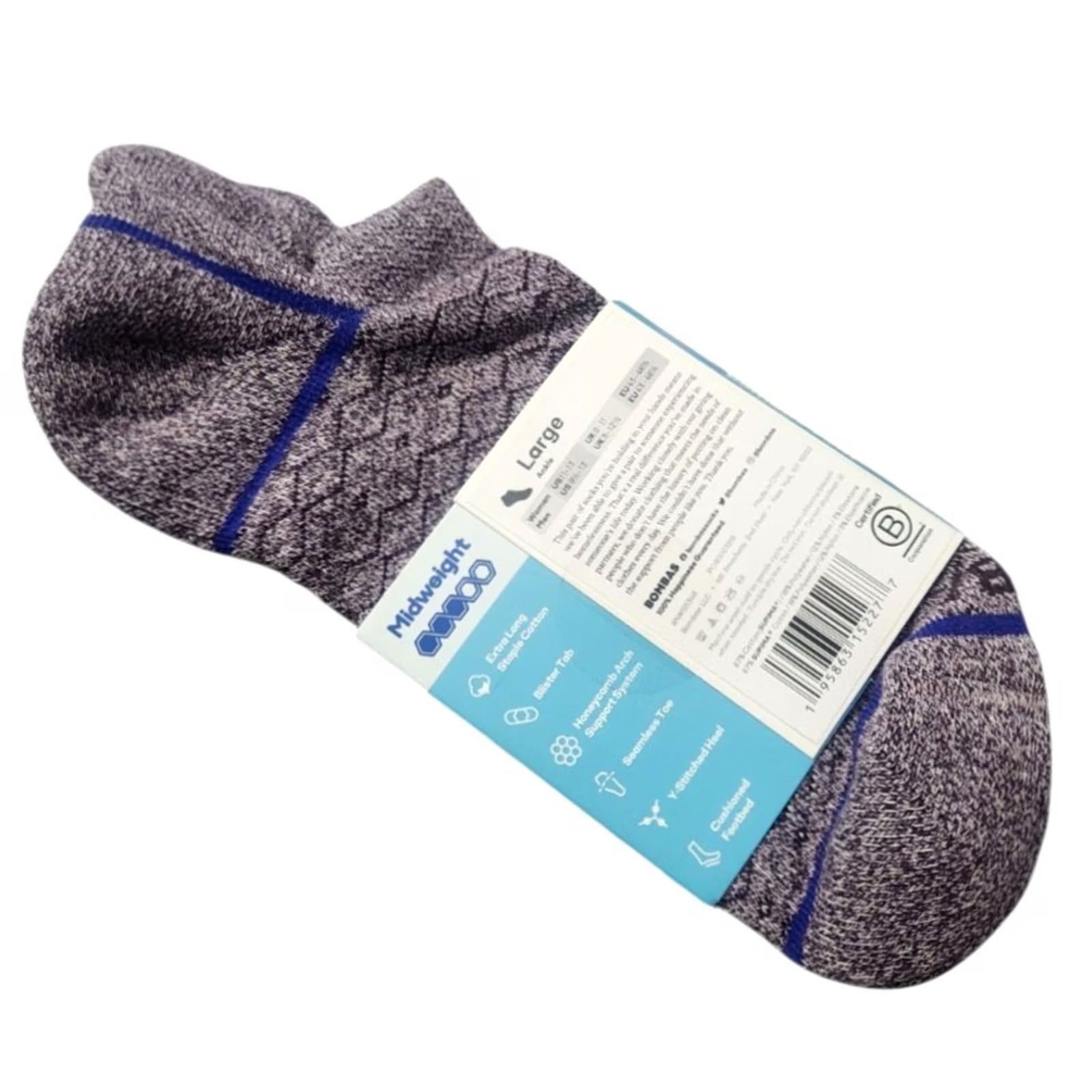 Vintage Bombas Womens L Ankle Socks Cushioned Seamless Toe Supima Midweight 1-Pack Purple Size ONE SIZE - 2 Thumbnail