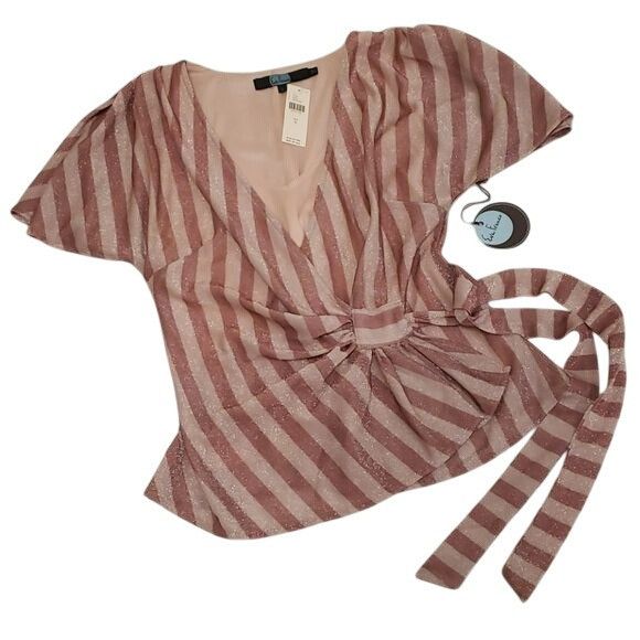 Anthropologie × Eva Franco Anthropologie Eva Franco Streetwater Wrap Top Striped Pink S Size S / US 4 / IT 40 - 4 Thumbnail