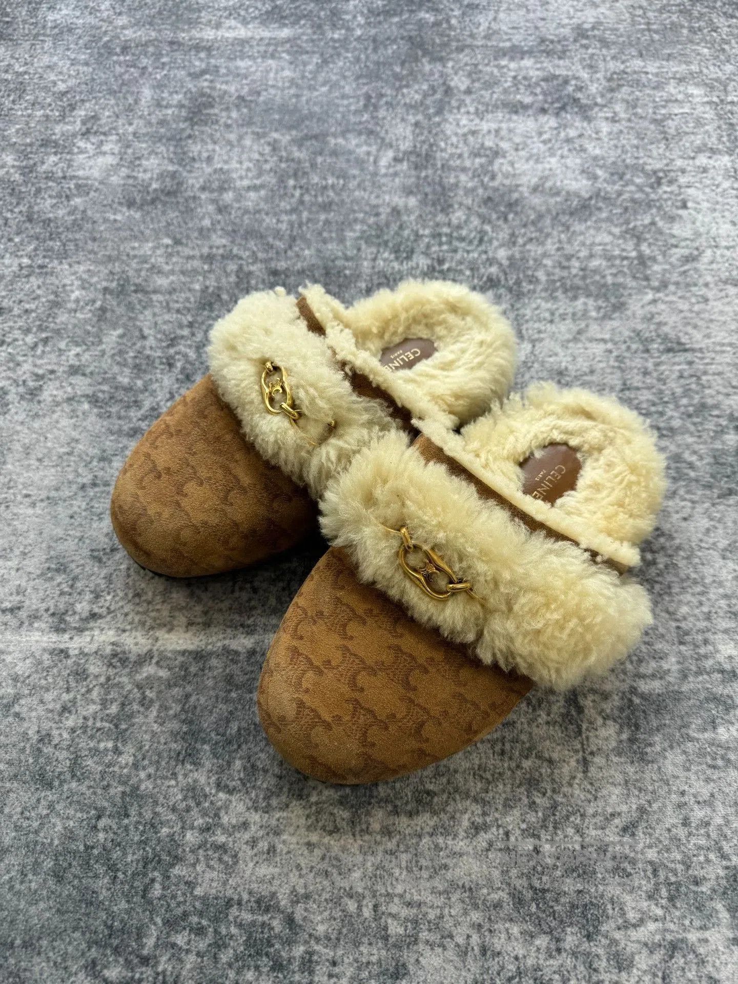 Celine Celine Triomphe Teddy Slippers. Size US 6 / IT 36 - 1 Thumbnail