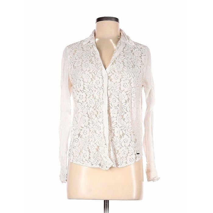 Hollister Hollister Lace Flower Long sleeve Collared White Blouse M