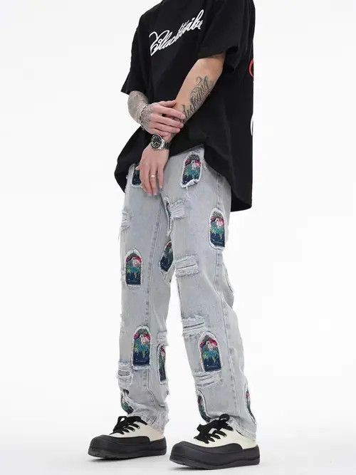 VIBE Retro hip-hop washed distressed distressed patch jeans Size US 30 / EU 46 - 4 Thumbnail