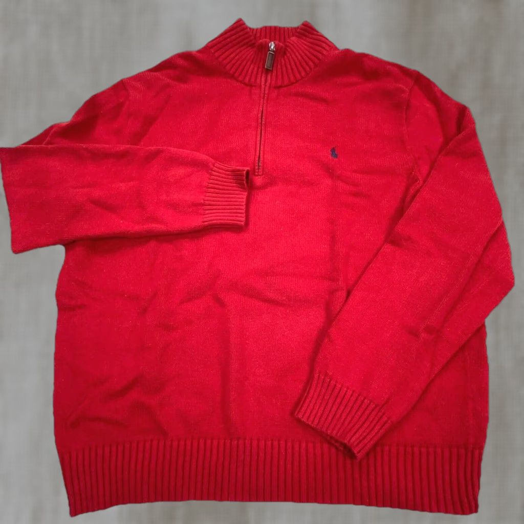 Polo Ralph Lauren Polo Ralph Lauren Sweater Men XL Red Quarter Zip Heavy Knit Ribbed Pullover Mens Size US XL / EU 56 / 4 - 1 Thumbnail