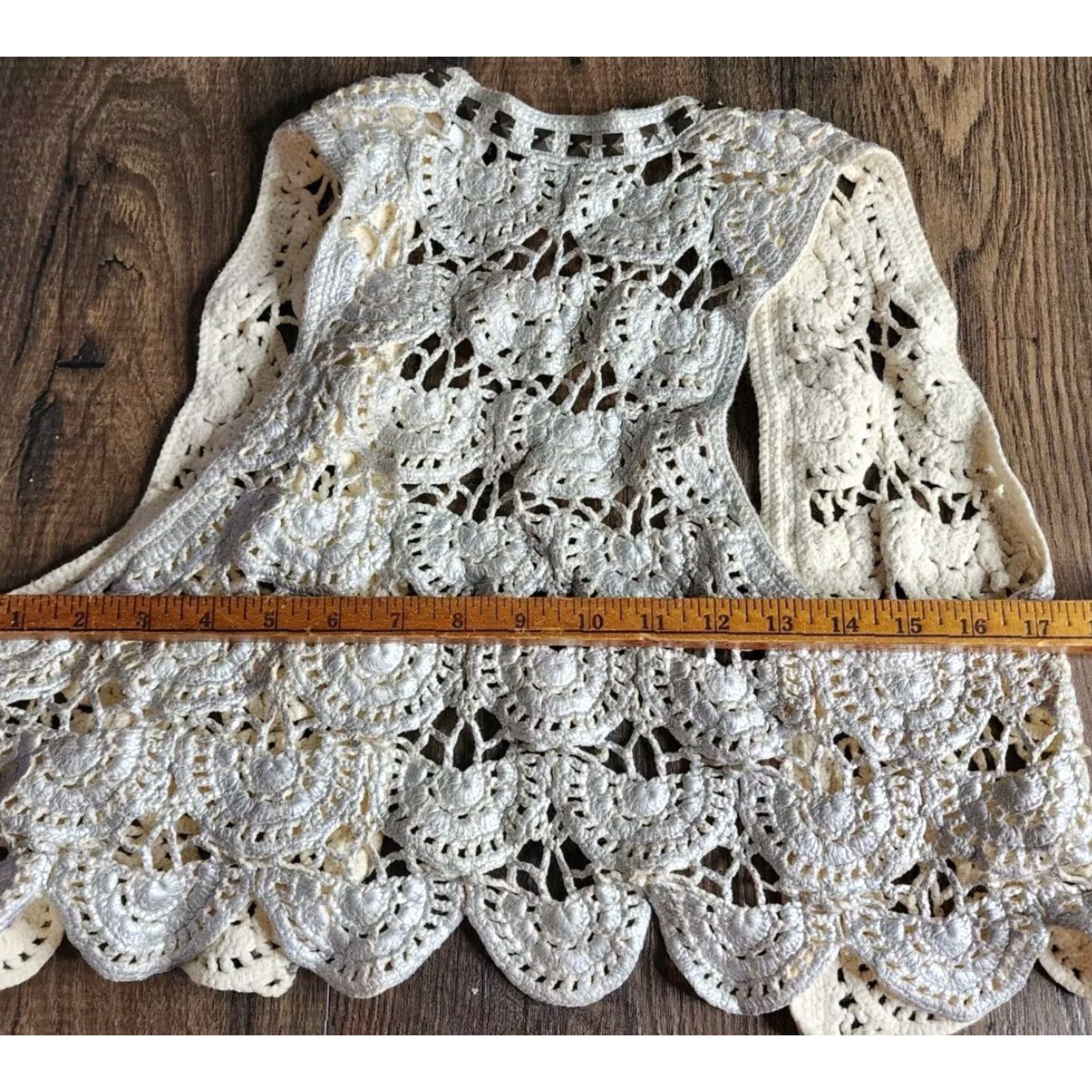 Vintage VINTAGE Boho Women's Crochet Vest 100% Cotton Short Sleeveless Open Knit Silver Studded M Fall Spring Summer Womens Size M / US 6-8 / IT 42-44 - 3 Thumbnail