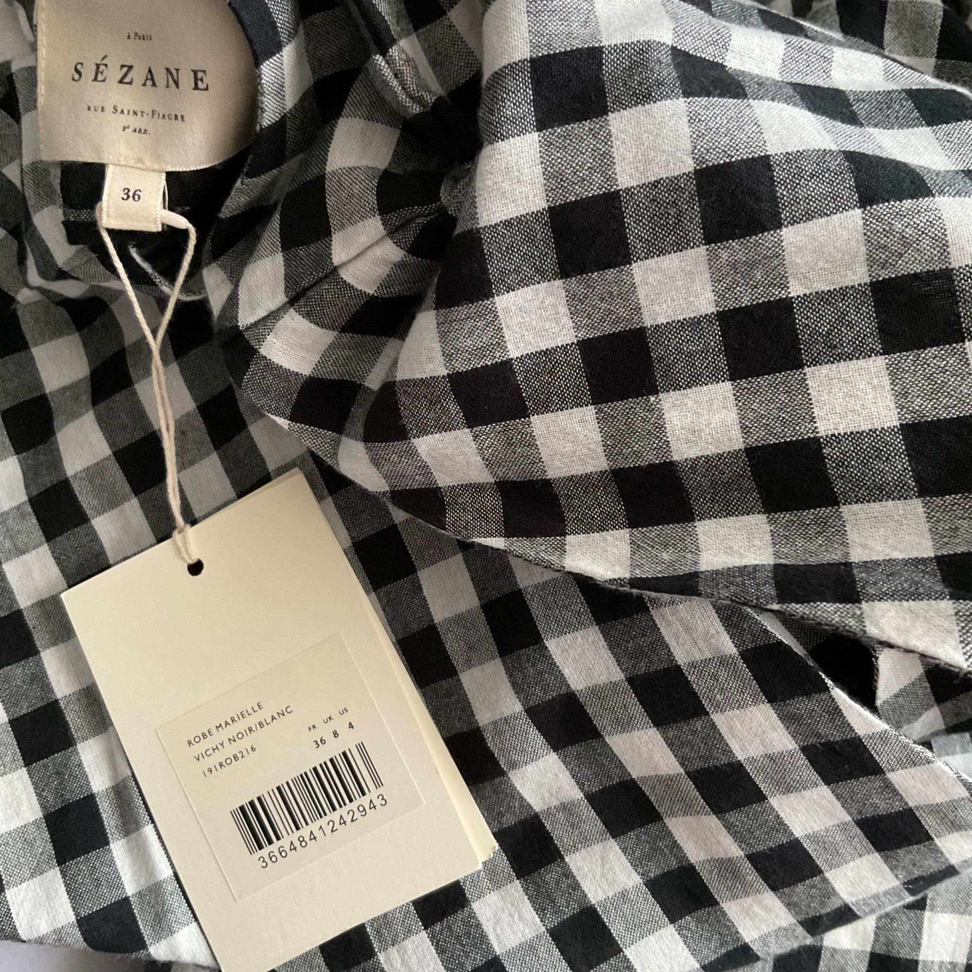 Sezane NWT Sezane MARIELLE midi DRESS Black White cotton gingham pl Size S / US 4 / IT 40 - 8 Thumbnail