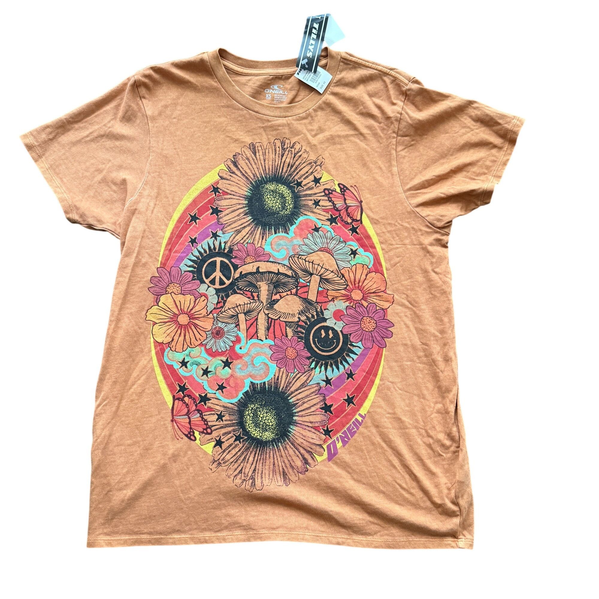 O'Neill ONeill Womens XS Graphic Tee Brown Floral Psychedelic Design Size XS / US 0-2 / IT 36-38 - 1 Thumbnail