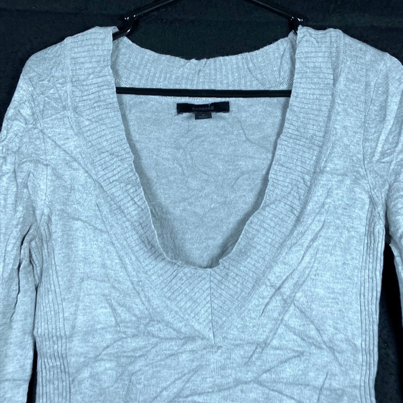 Express Express Womens Sweater Gray V Neck Knitted Long Sleeve Stretch Small S Size S / US 4 / IT 40 - 2 Thumbnail