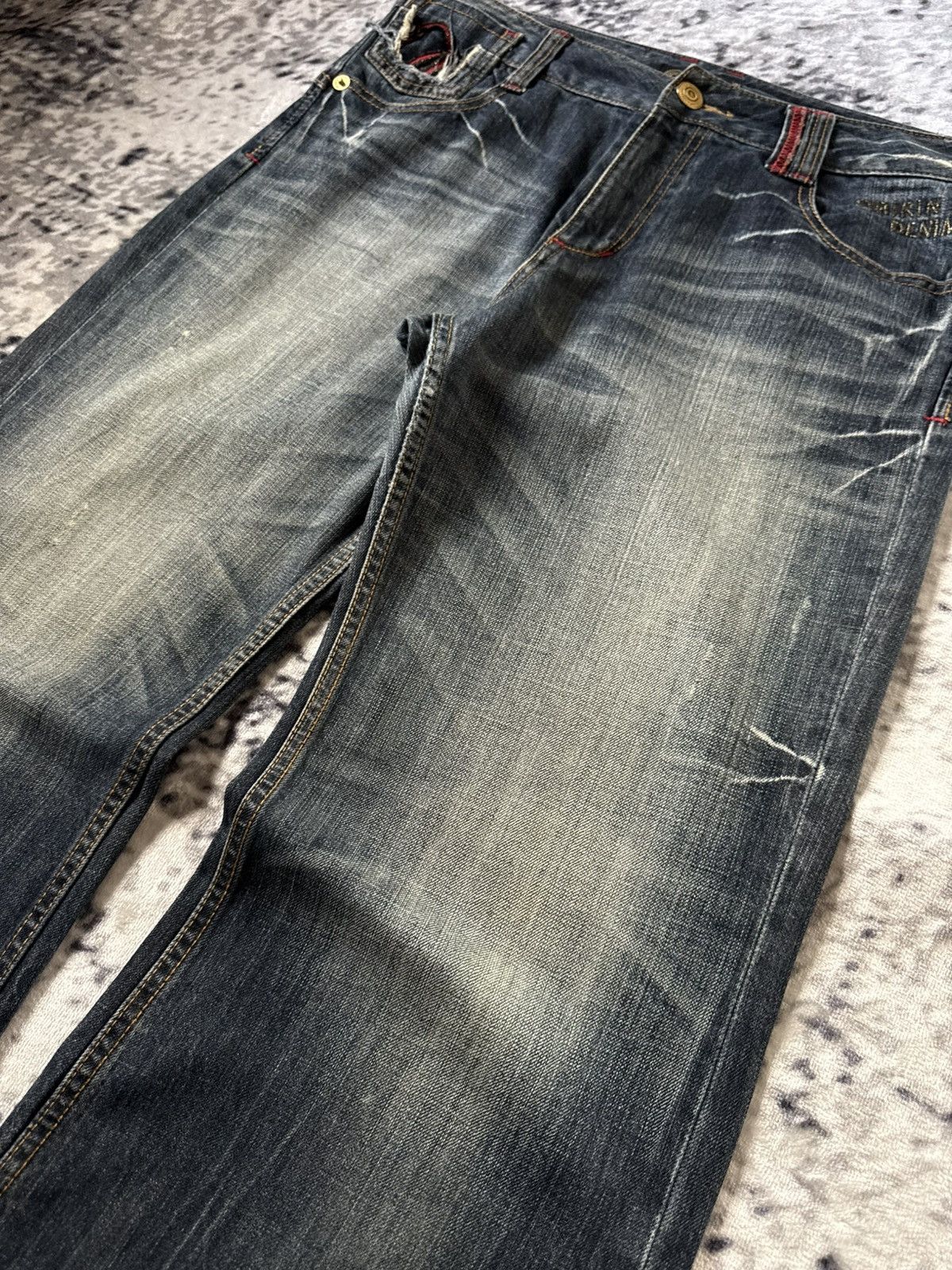 Japanese Brand Oririn Dr Denim Embroidered Flared Wide Leg Jeans Size US 34 / EU 50 - 16 Thumbnail
