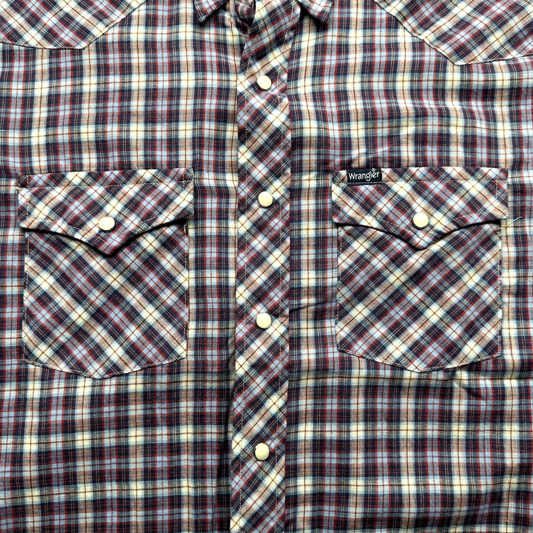 Wrangler VINTAGE Wrangler Western Pearl Snap Plaid Shirt Mens XL Long Sleeve Red White Blue Pocketed 80s 90s Cowboy Crowd Size US XL / EU 56 / 4 - 7 Thumbnail