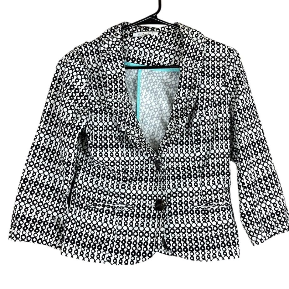 Vintage CAbi Blazer Womens White Black Du Jour Circles Button 4 Stretch Jacket/Coat All Seasons Workwear Formal Casual Men/Women Size S / US 4 / IT 40 - 2 Thumbnail