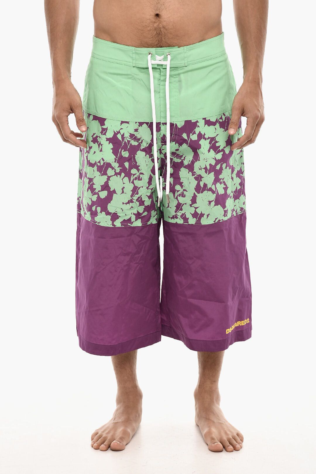Extra Long Boxer Swim Shorts with Floral Pattern