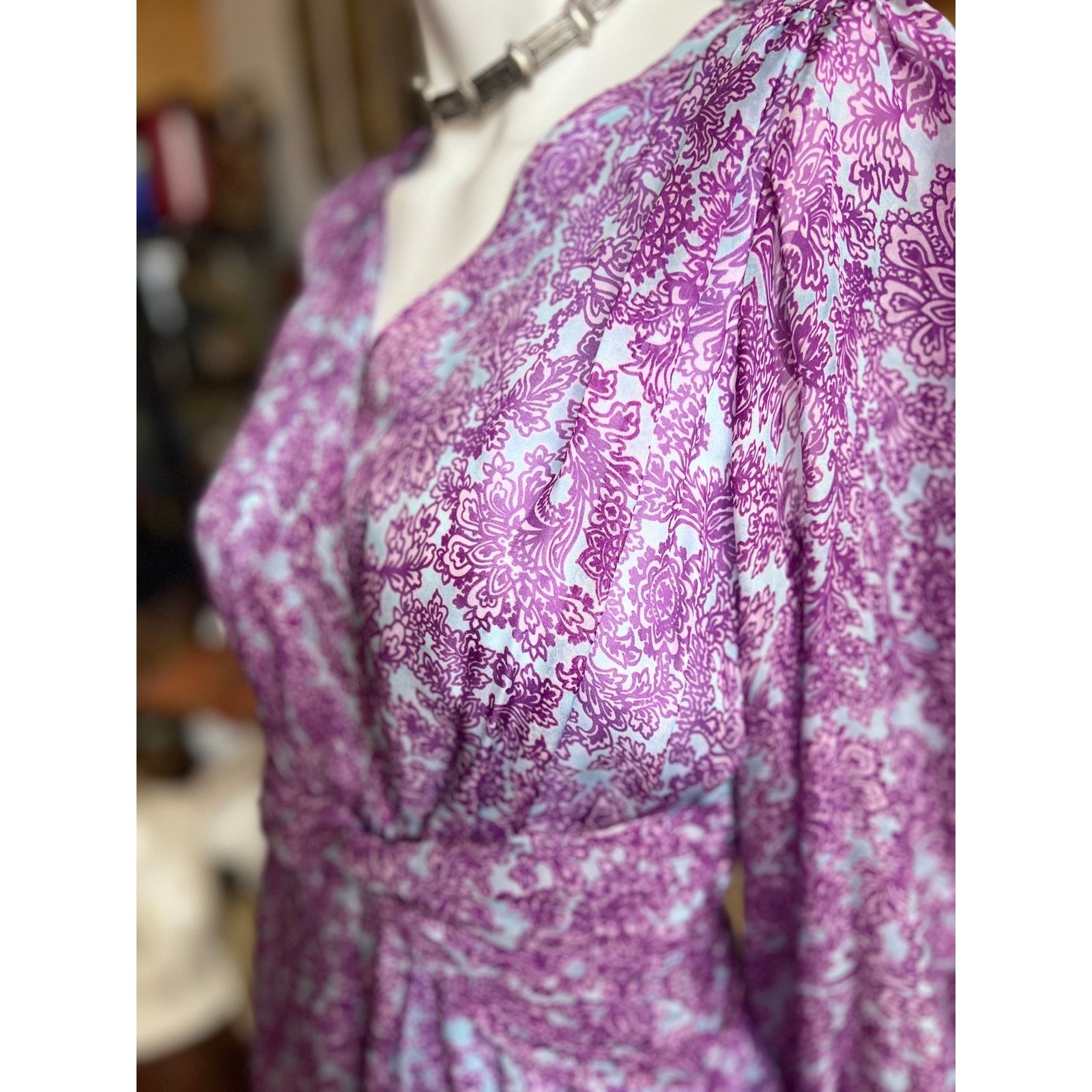 Amur AMUR Dress Purple/Blue Silk Chiffon Floral Dress Size 4 Size S / US 4 / IT 40 - 10 Thumbnail