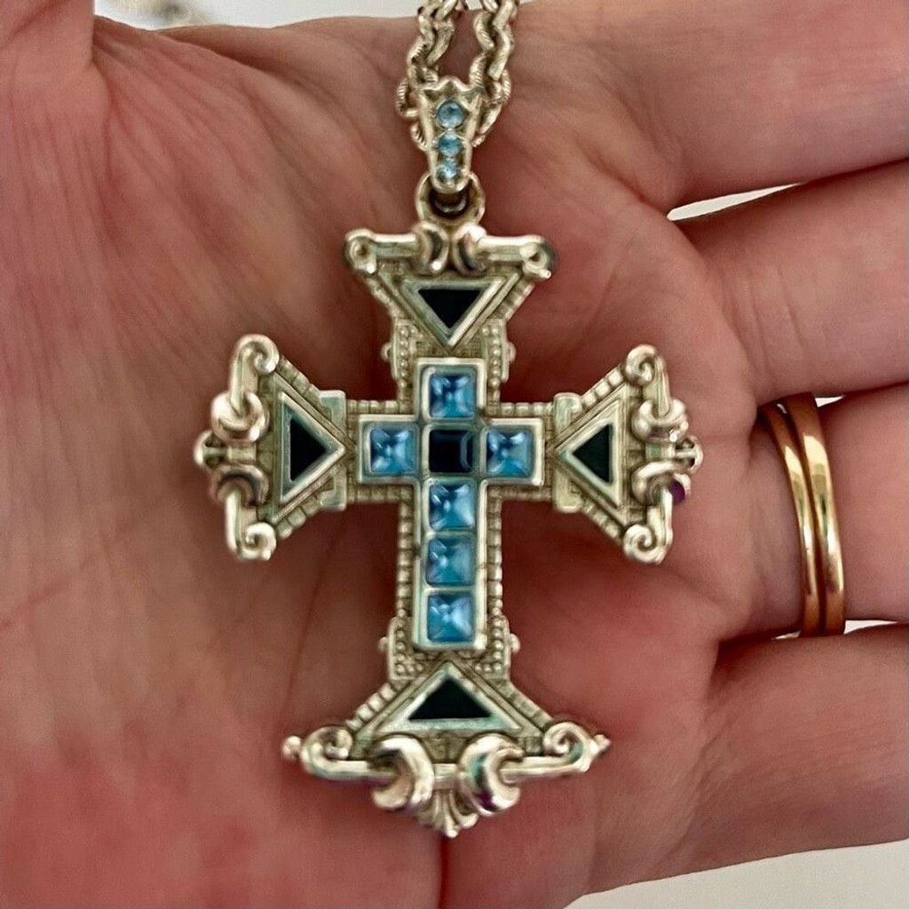 Other Vintage Vatican Collection Blue Crystal Cross 24” Necklace Size ONE SIZE - 1 Thumbnail