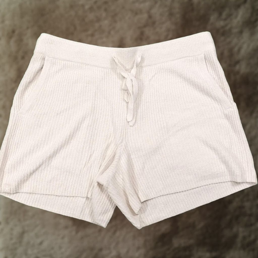 Vintage Barefoot Dreams Ribbed Shorts Womens S Beige Casual Drawstring Front Slash Pocket Relaxed Knit Summer Ultra Lite Size 28" / US 6 / IT 42 - 1 Thumbnail