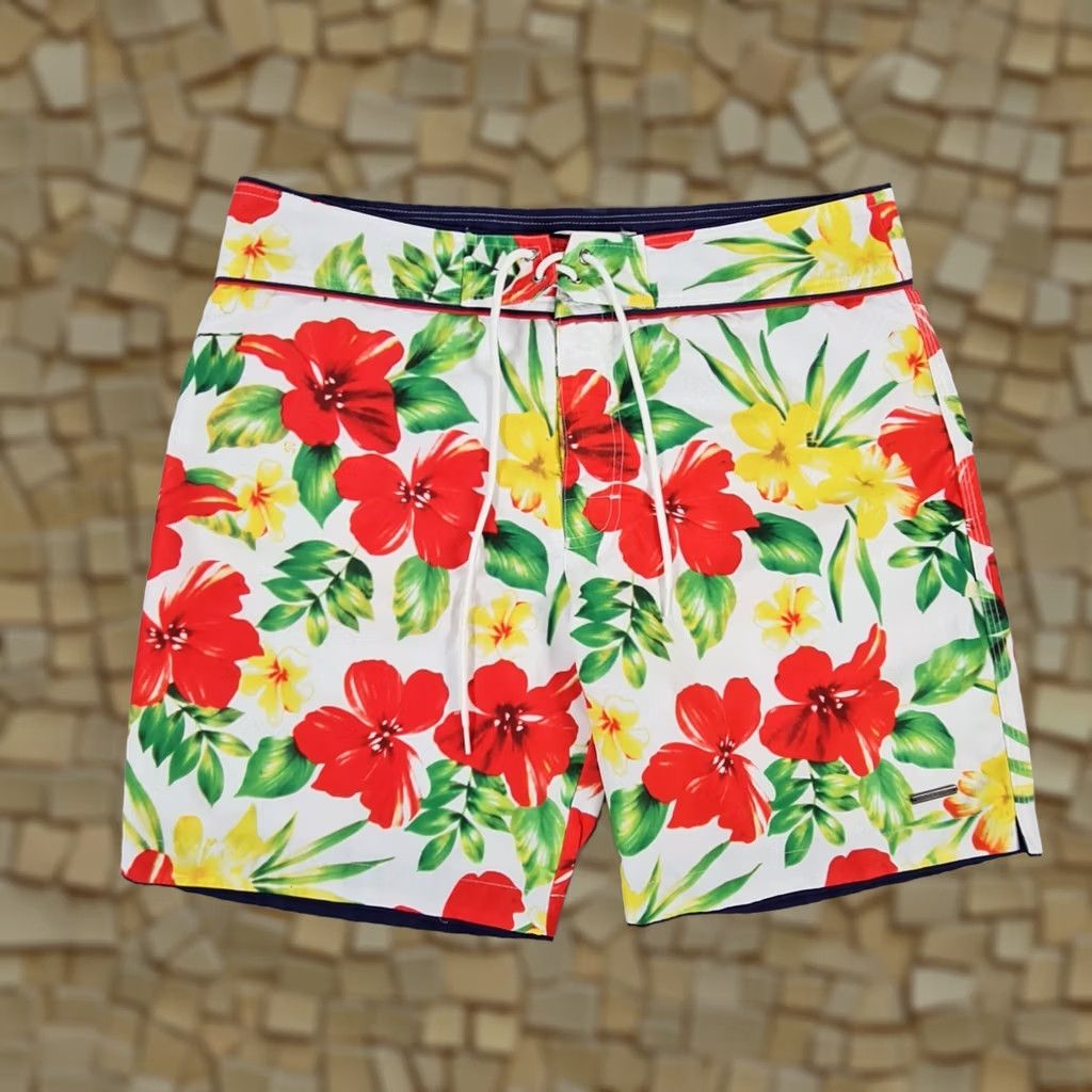 Parker Parke & Ronen Mens Swim Shorts White 32 Floral Holiday Swim Bottom Quick Dry Pockets Drawstring Size US 32 / EU 48 - 1 Thumbnail