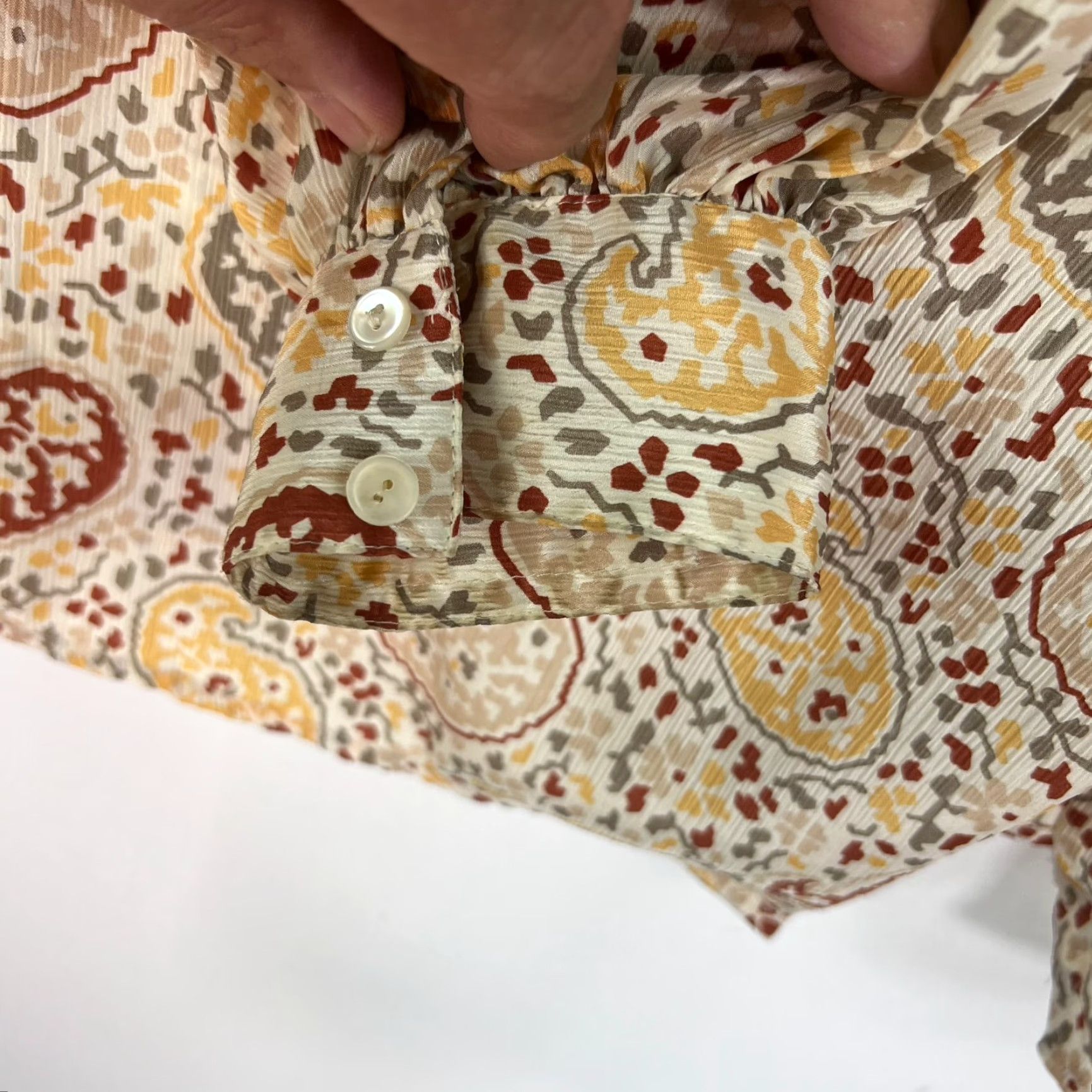 Liz Claiborne Liz Claiborne Paisley Floral Button Blouse Womens Size 14 Tan High Collar Size XL / US 12-14 / IT 48-50 - 6 Thumbnail