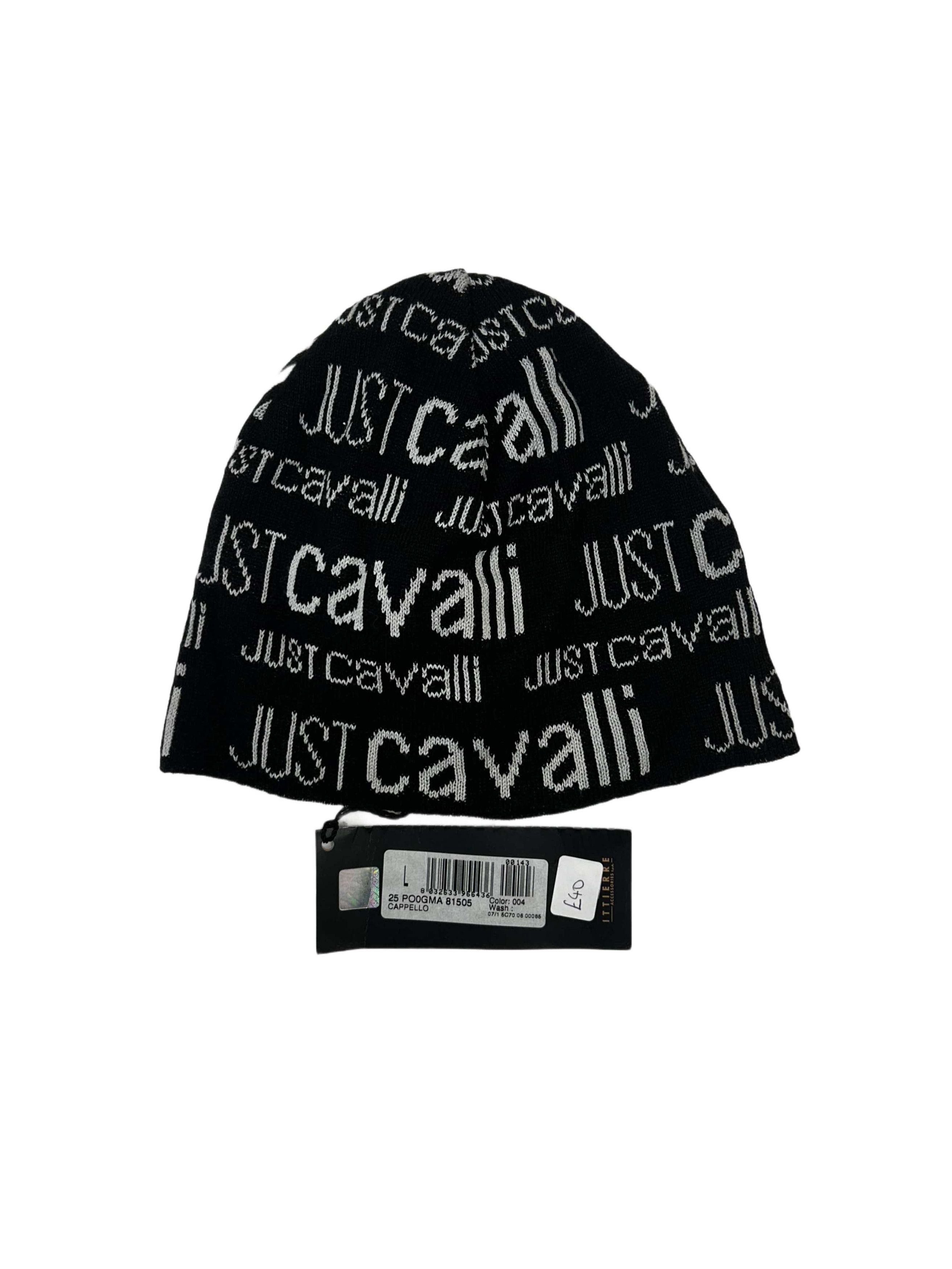 Just Cavalli Just Cavalli Black Wool Beanie With All Over Logo Details Size 34 - 3 Thumbnail