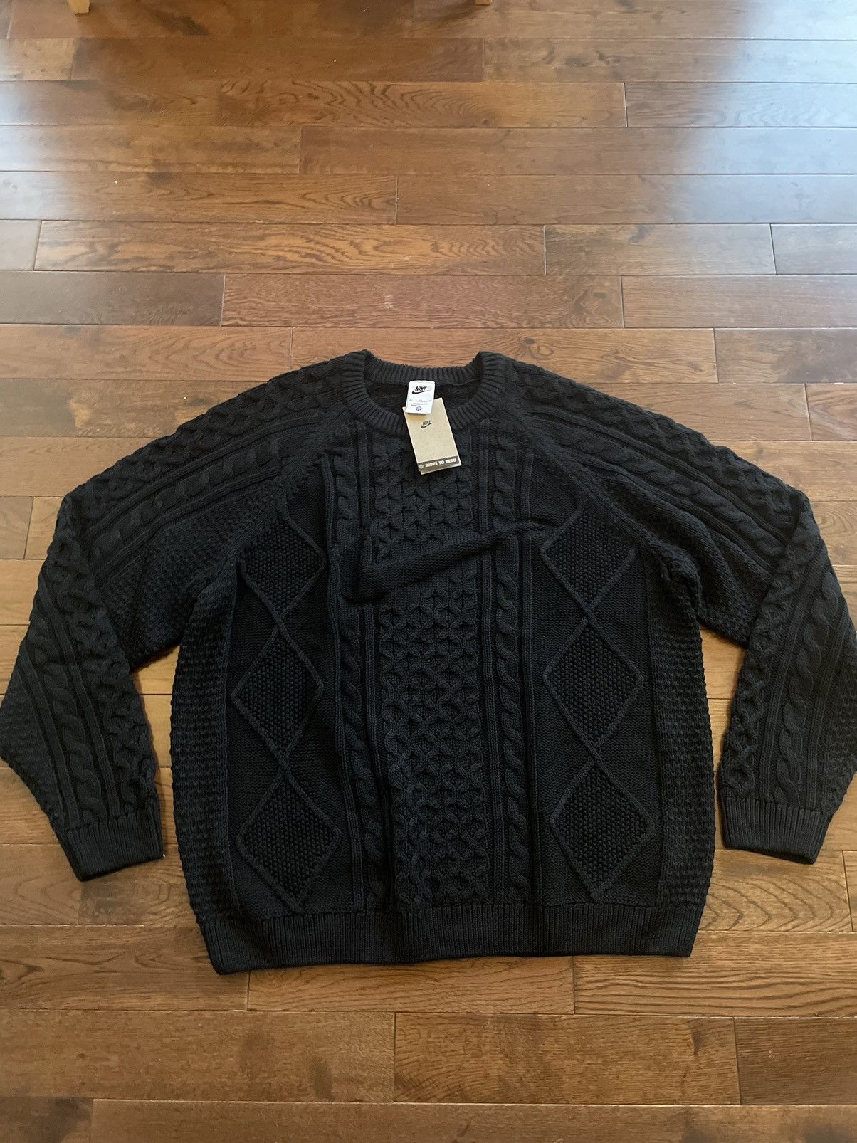 image of Nike Cable Knit Sweater in Black, Men's (Size XL)