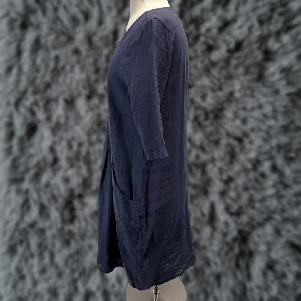 Vintage Luca Vanucci Dress Womens S Blue 100% Linen Lagenlook Pockets Oversized Italy Size S / US 4 / IT 40 - 1 Thumbnail