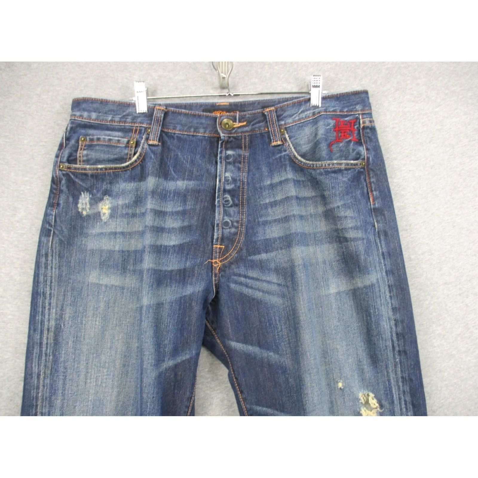 Ed Hardy VINTAGE Ed Hardy by Christian Audigier Jeans 38 Blue Embroidered Love Kills Slowly Mens Size US 38 / EU 54 - 6 Thumbnail