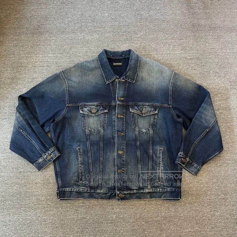 Balenciaga Balenciaga Logo Pattern Printed Denim Jacket, Men's, Blue, Size US S / EU 44-46 / 1 - 1 Thumbnail