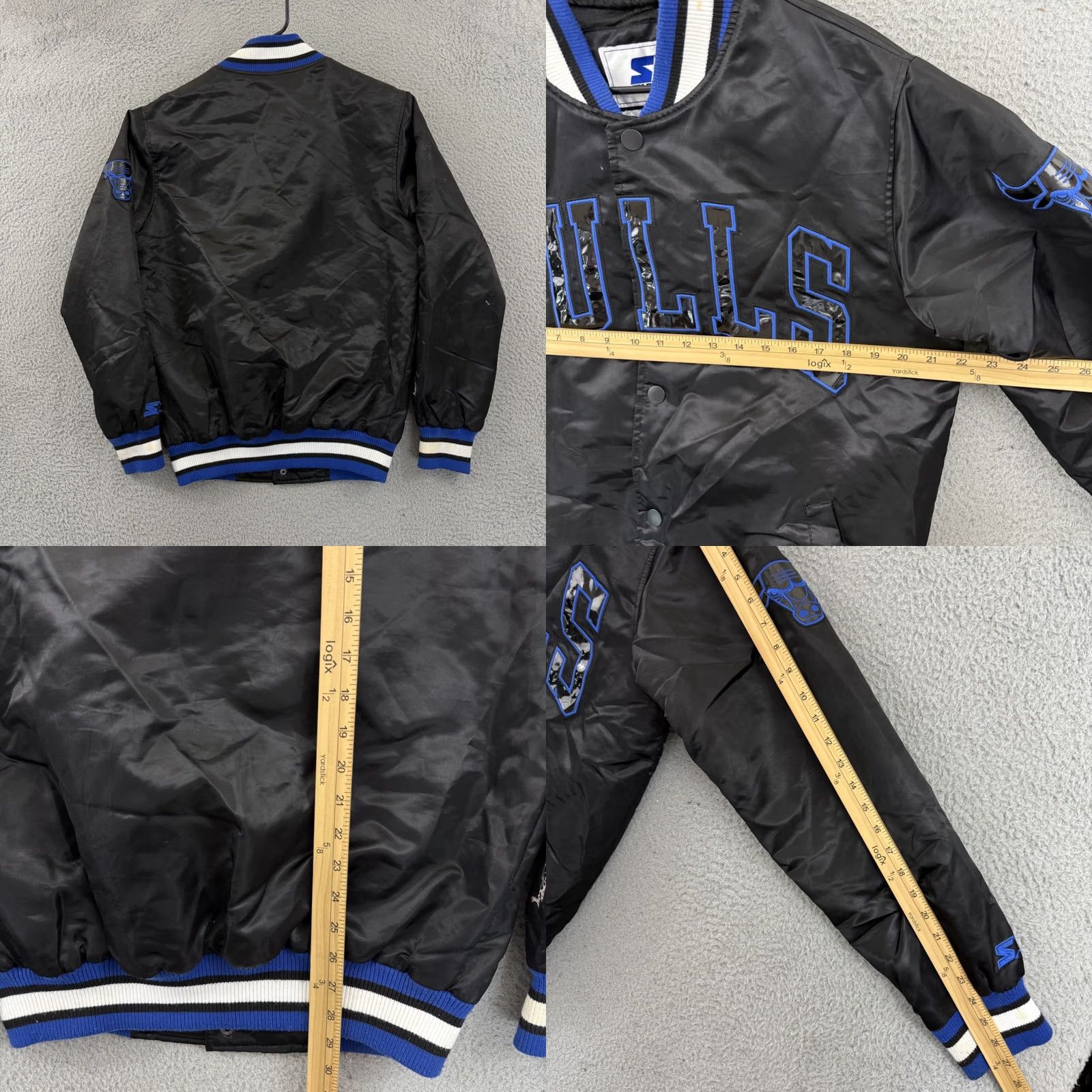 Starter VINTAGE Starter Chicago Bulls Bomber Jacket Mens Small Black Satin 90s NBA City logo Regular Mens Size US S / EU 44-46 / 1 - 8 Thumbnail