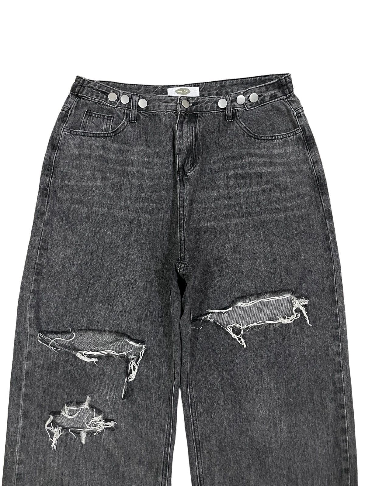 14th Addiction Japanese Brand Grey Wash Distressed Adjustable Baggy Jeans Size US 33 - 3 Thumbnail