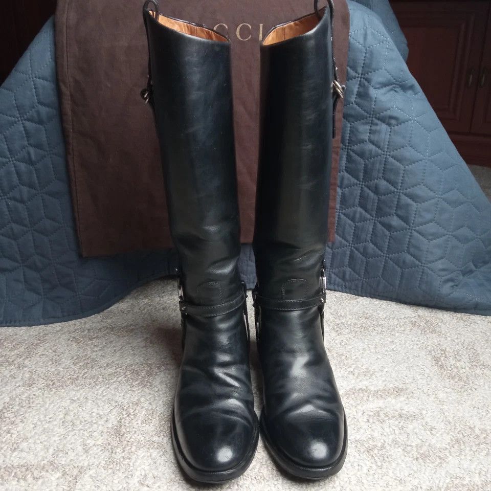 Gucci Black Leather Riding Boots with G Strap Size US 7 / IT 37 - 6 Thumbnail